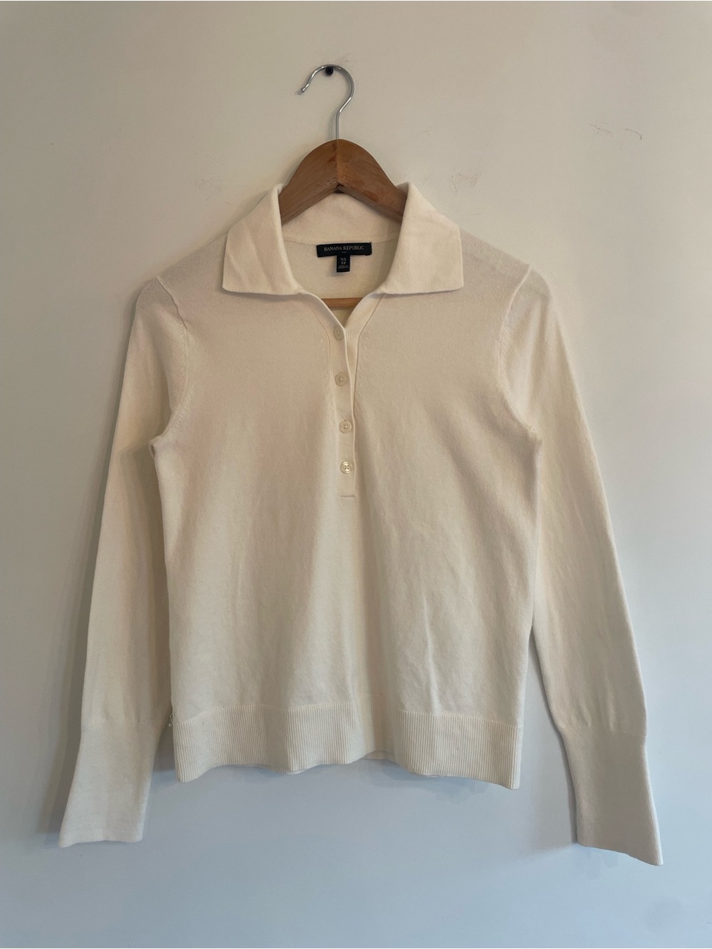 Soft White Long Sleeved Polo Top